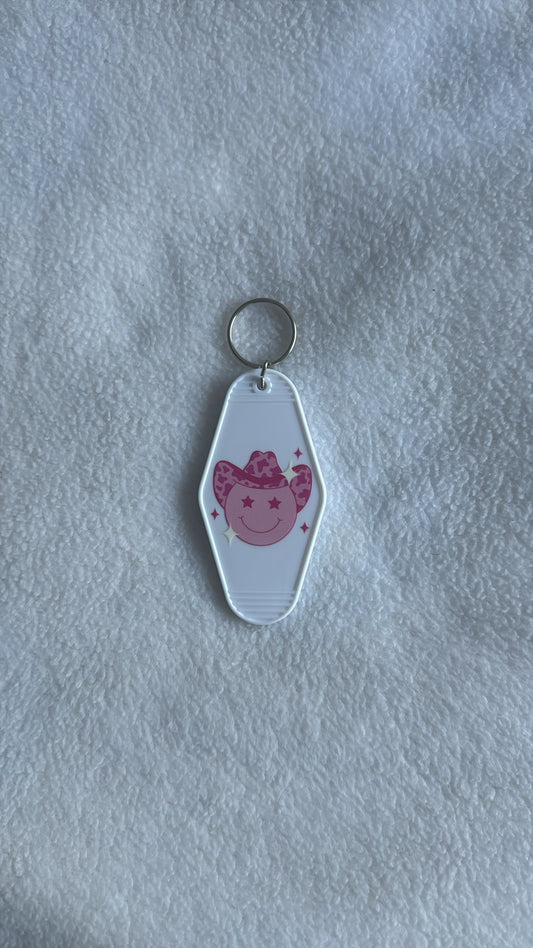 Cowgirl Hat Smiley Face - Motel Keychain