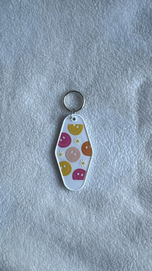 Floral Smiley Face - Motel Keychain